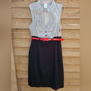Three Pink Hearts Trixxi White & Black Classic Pinup Holiday Midi Dress Size 3